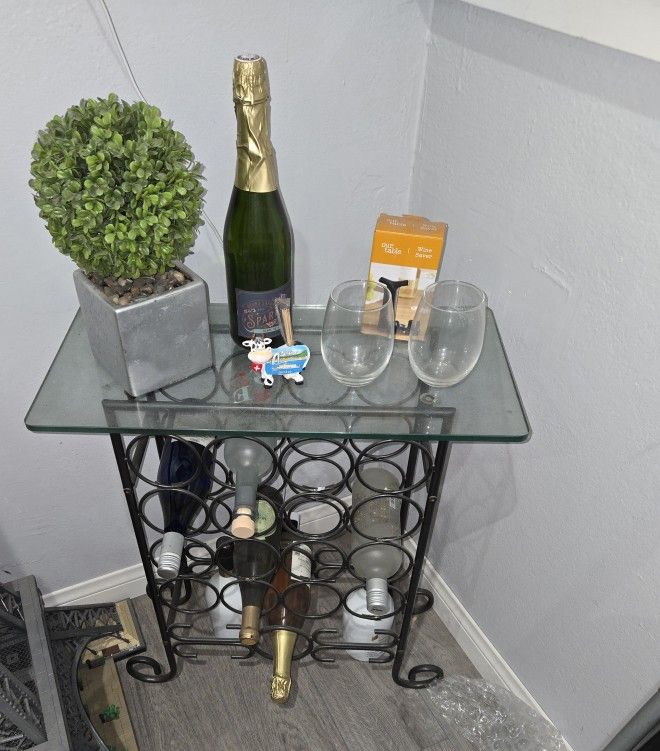 Wine Rack Holder ( Glass Top And Steel Frame )