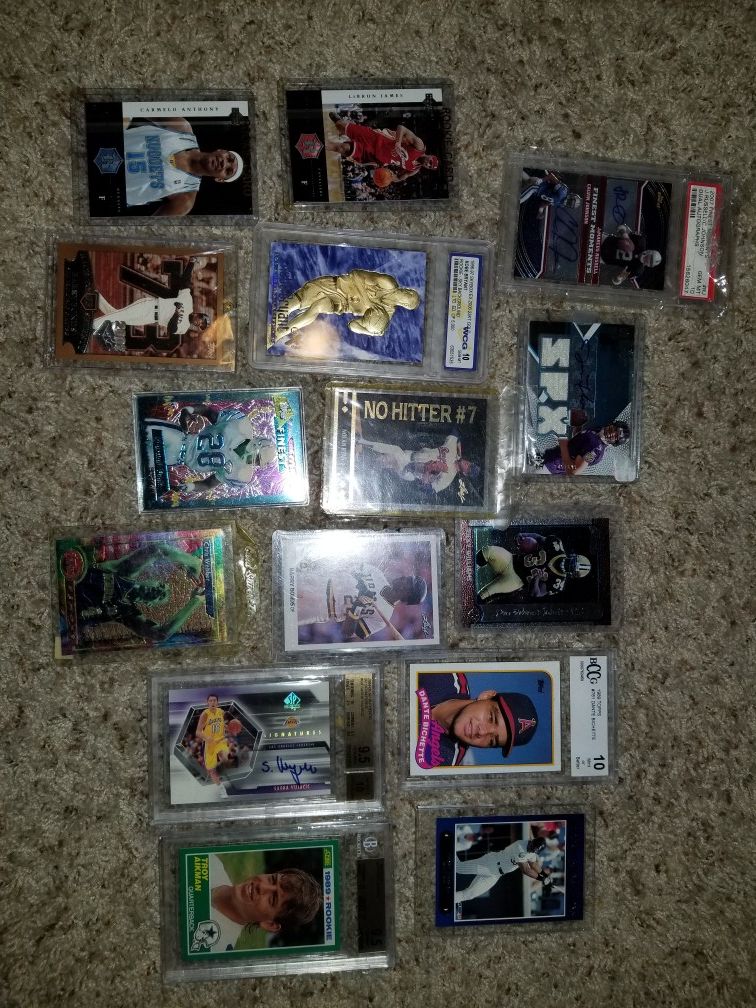 1989 scope , Tory aikman, 1989 tops dante bichette, 1996-97 skyboxes ex 2000 23kt gold Kobe Bryant , 2004 upper deck lebron James #10, and more