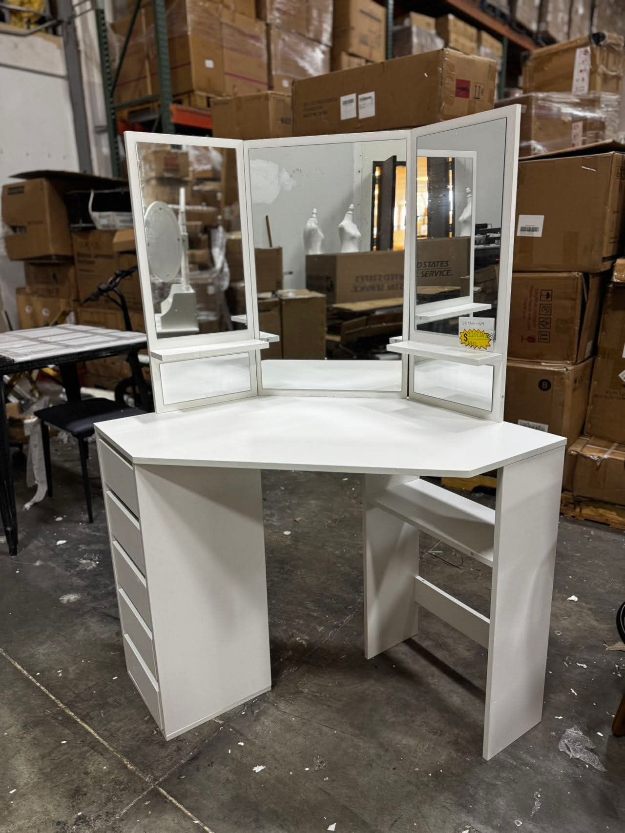 [New in Box $120/  Assembled $140] High Capacity Storage for Bedroom, Makeup Dressing Table Dresser Desk with 5 Sliding Drawers, Corner Vanity Table