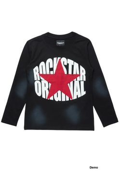 Rockstar Original Boys State Black Long Sleeve Graphic T-Shirt With Patch (Size 12)