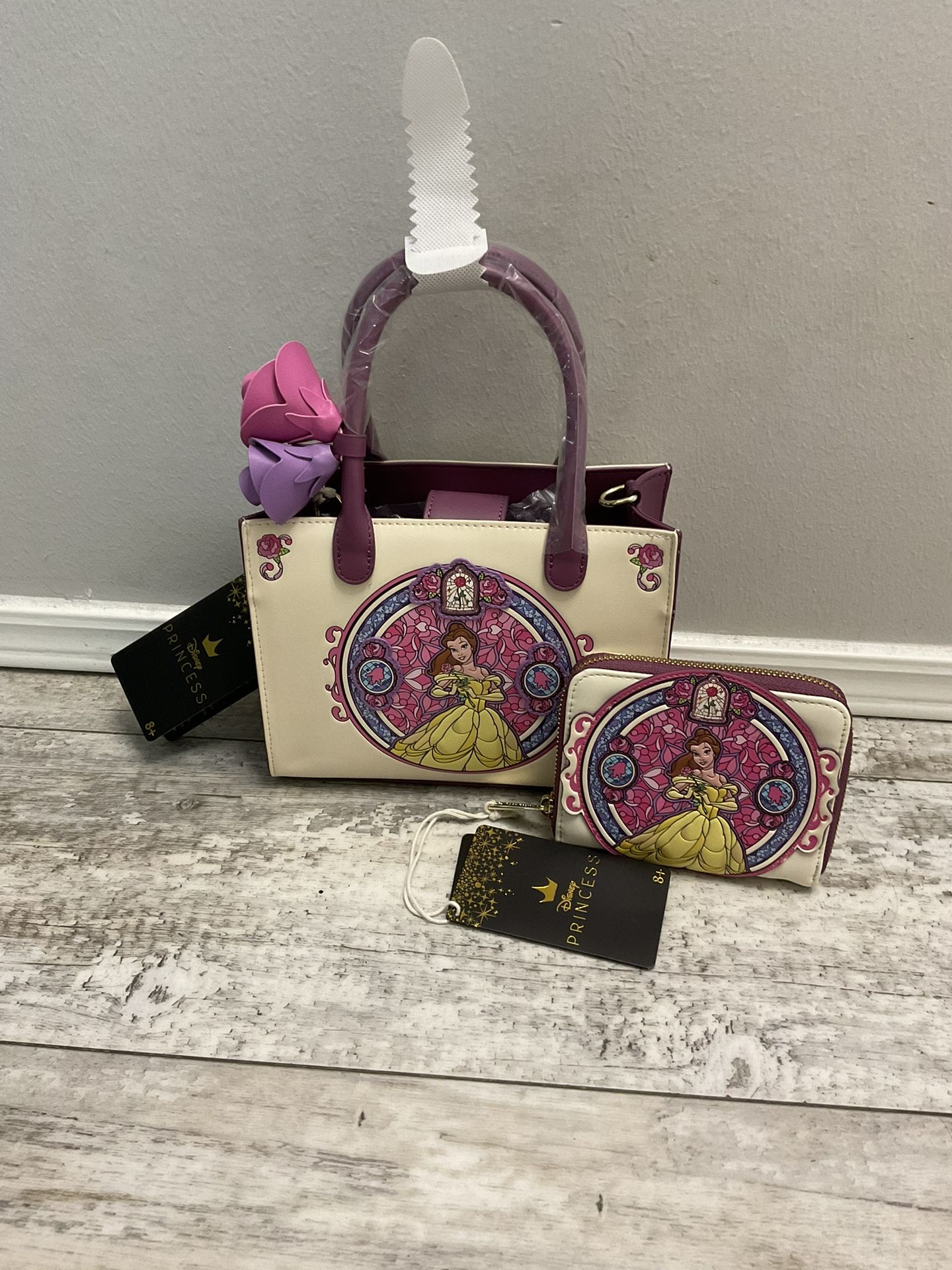 NWT Loungefly Belle Stained Glass Crossbody Bag And Wallet