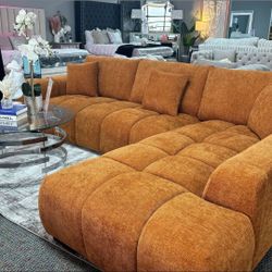 Orange Sectional Sofa Plush Comfortable Couch L shape NEW