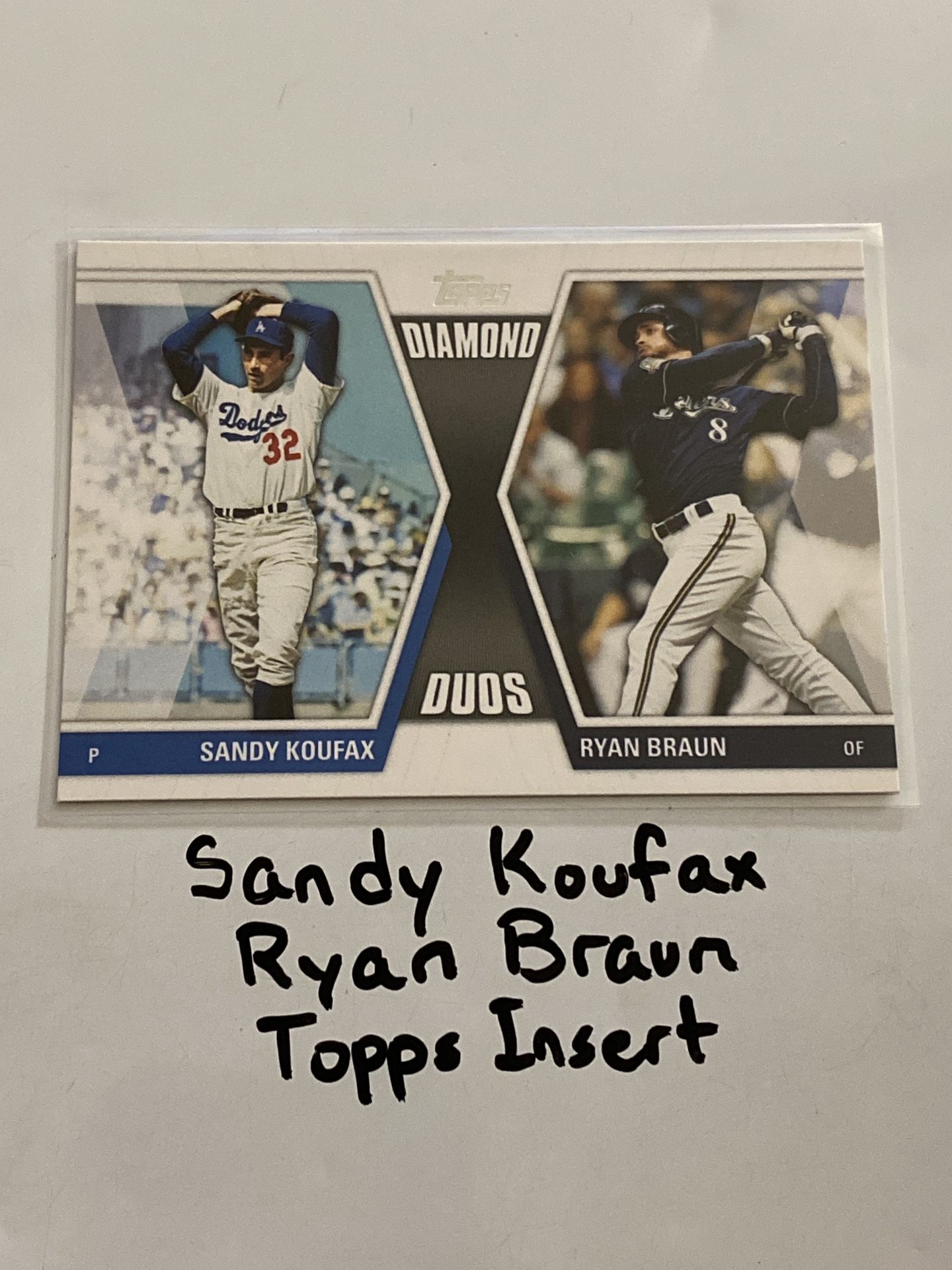 Sandy Koufax Los Angeles Dodgers Hall of Fame Pitcher Ryan Braun Milwaukee Brewers All-Star Outfielder Topps Short Print Insert Card.