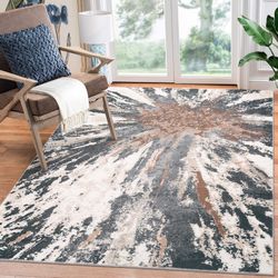 8x10 Washable Nonslip Modern Abstract Area Rug, Blue/Brown, NEW