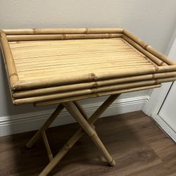 Vintage Folding Rattan End /Side Table Perfect for House Plants Excellent Condition 