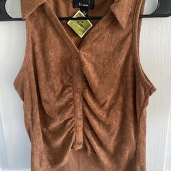 *NEW* Halter Faux Button Up Top Sleeveless Size L