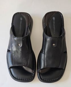 Men's Skechers Collection Black Leather Slides Sandals Size 12 Casual Comfort