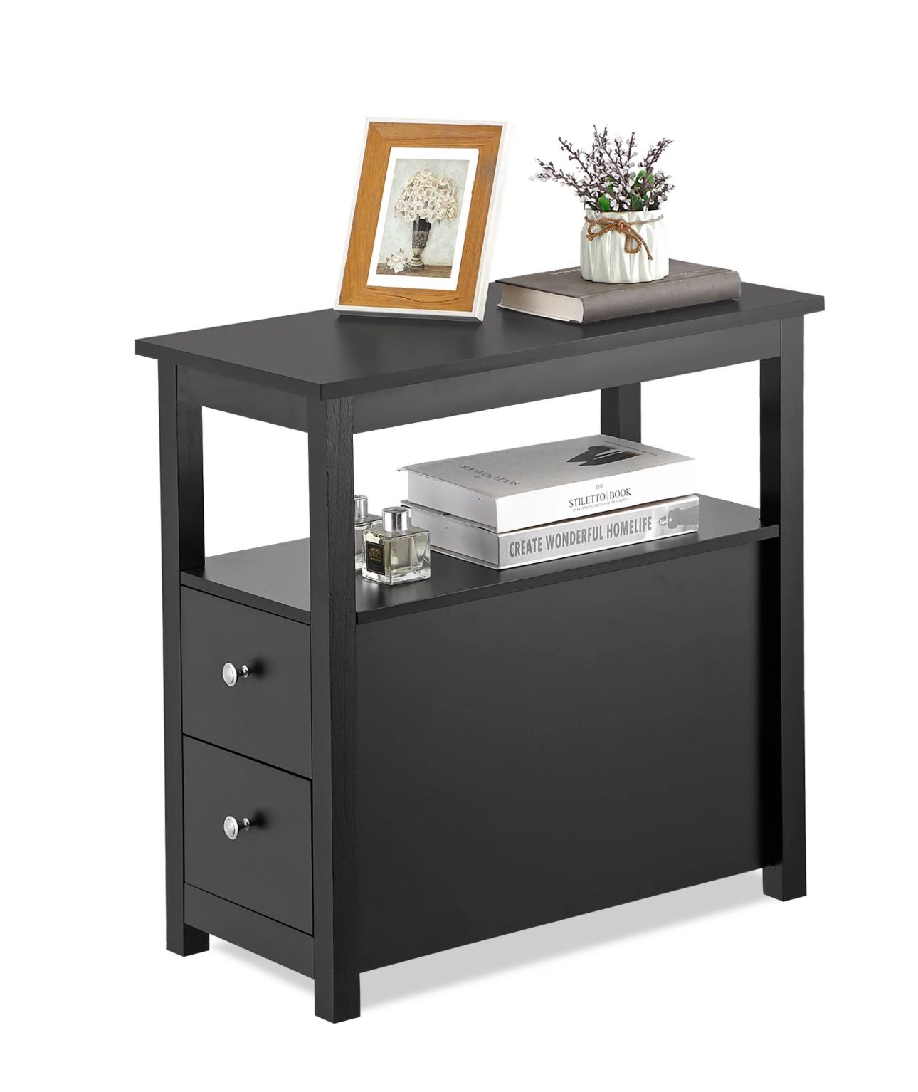 HomeZENY Narrow End Table Side Table with Drawer and Open Shelf Sofa Table for Living Room Bedroom, Bedside, Couch