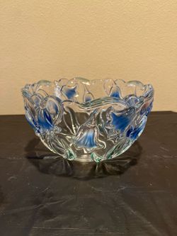 Mikasa Bluebells Floral Glass Bowl 5”H x 8”D
