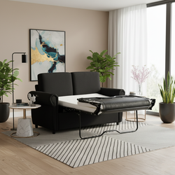 Chula 57.9" Pull-Out Loveseat Sleeper Sofa with Twin Memory Foam Mattress, Black