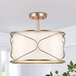Optimant Lighting Modern Semi Flush Mount Ceiling Light, Gold 3 Light Close to Ceiling Light Fixture