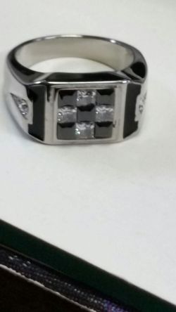 Brand new men's stainless steel ring with CZ diamond