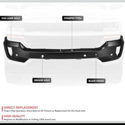 New in box DNA MOTORING BUMP-F-CS16-FB-01-BK-D Front Bumper w/Parking Sensor Holes & Fog Light Cutouts Compatible with 16-18 Silverado 1500/19 Silvera