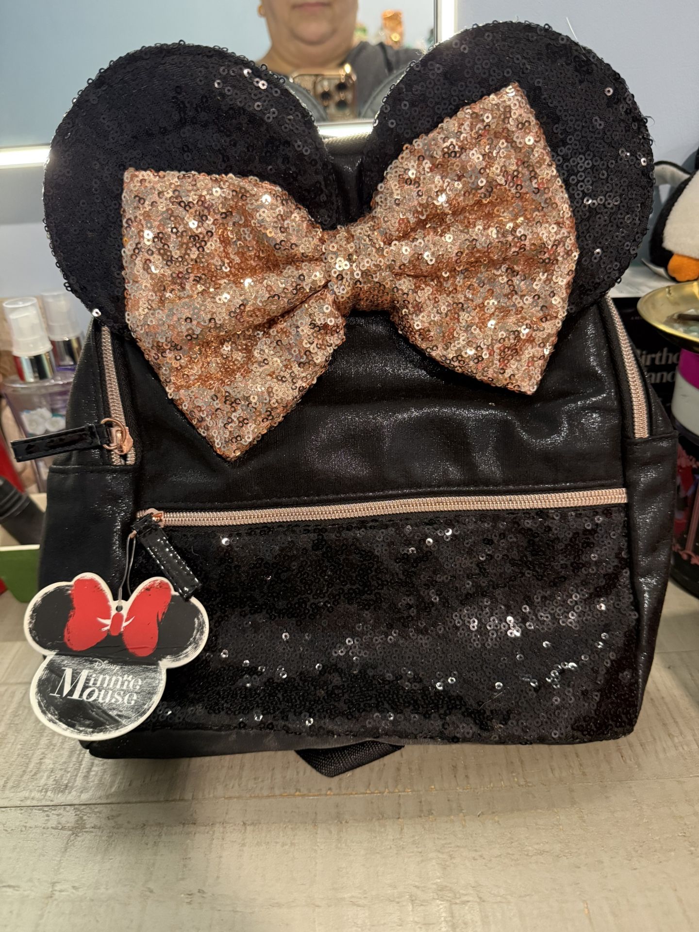 Minnie Mouse Disney Black and Rose Gold Sequin Backpack