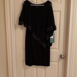 NEW Black Evening Cocktail Dress With Draped Sequins