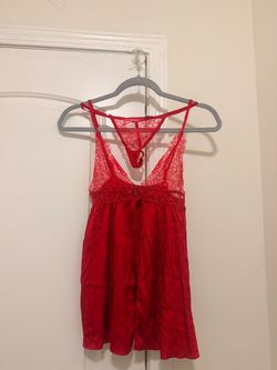 Victorias Secret Red Lace Satin Babydoll Lingerie Set