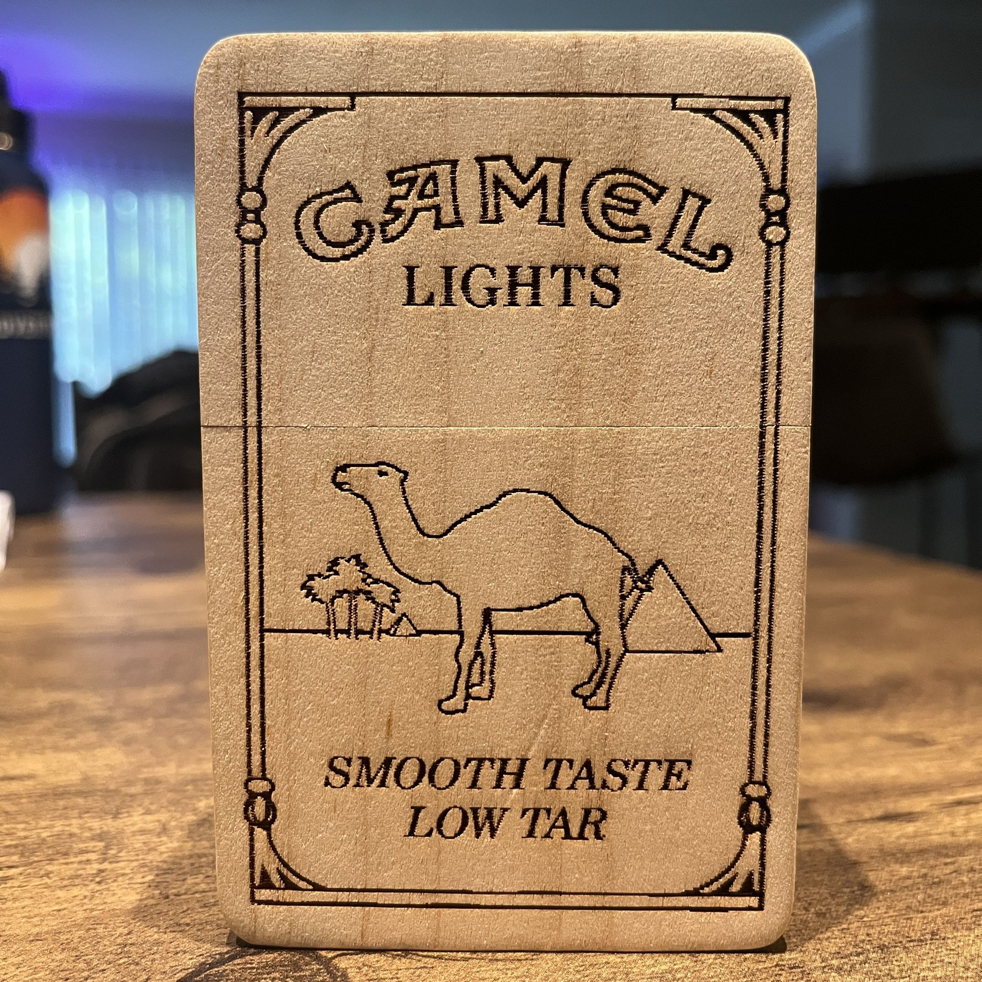 🐪 Vintage Camel Lights Wooden Cigarette Pack Holder 🐪 Camel Advertising 🚬
