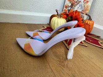 Purple Femme LA Iridescent Strap Pointed Toe Heeled Mules