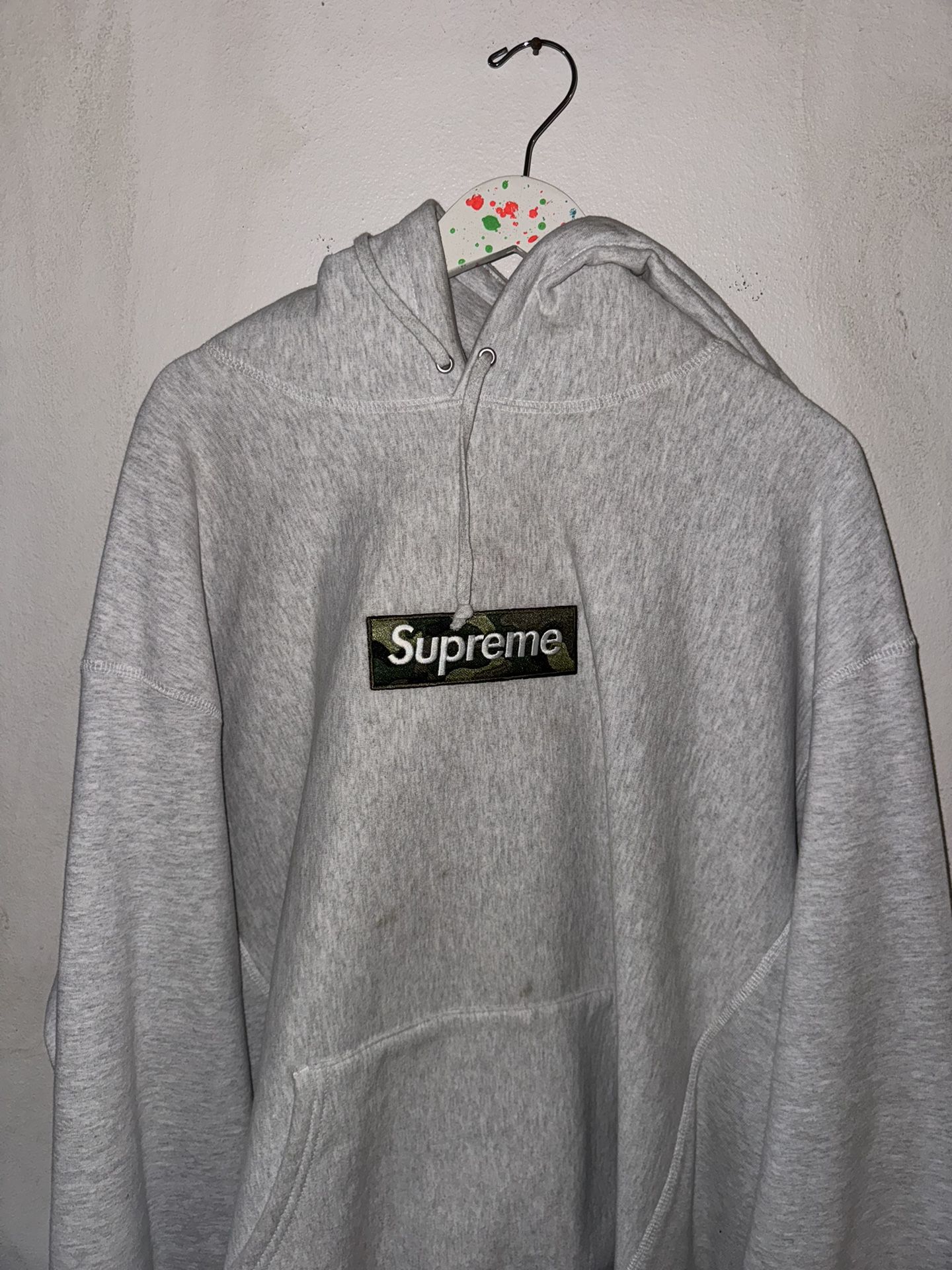 Supreme Box Logo XXL Hooded Sweatshirt Ash Grey (FW23) USED