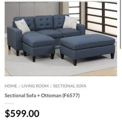 Blue Sectional Sofa With Ottoman 