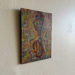 Original Abstract Figurative Painting by Gavin Mc Groggan, 2016 – Colorful Modern Artwork, 12×17