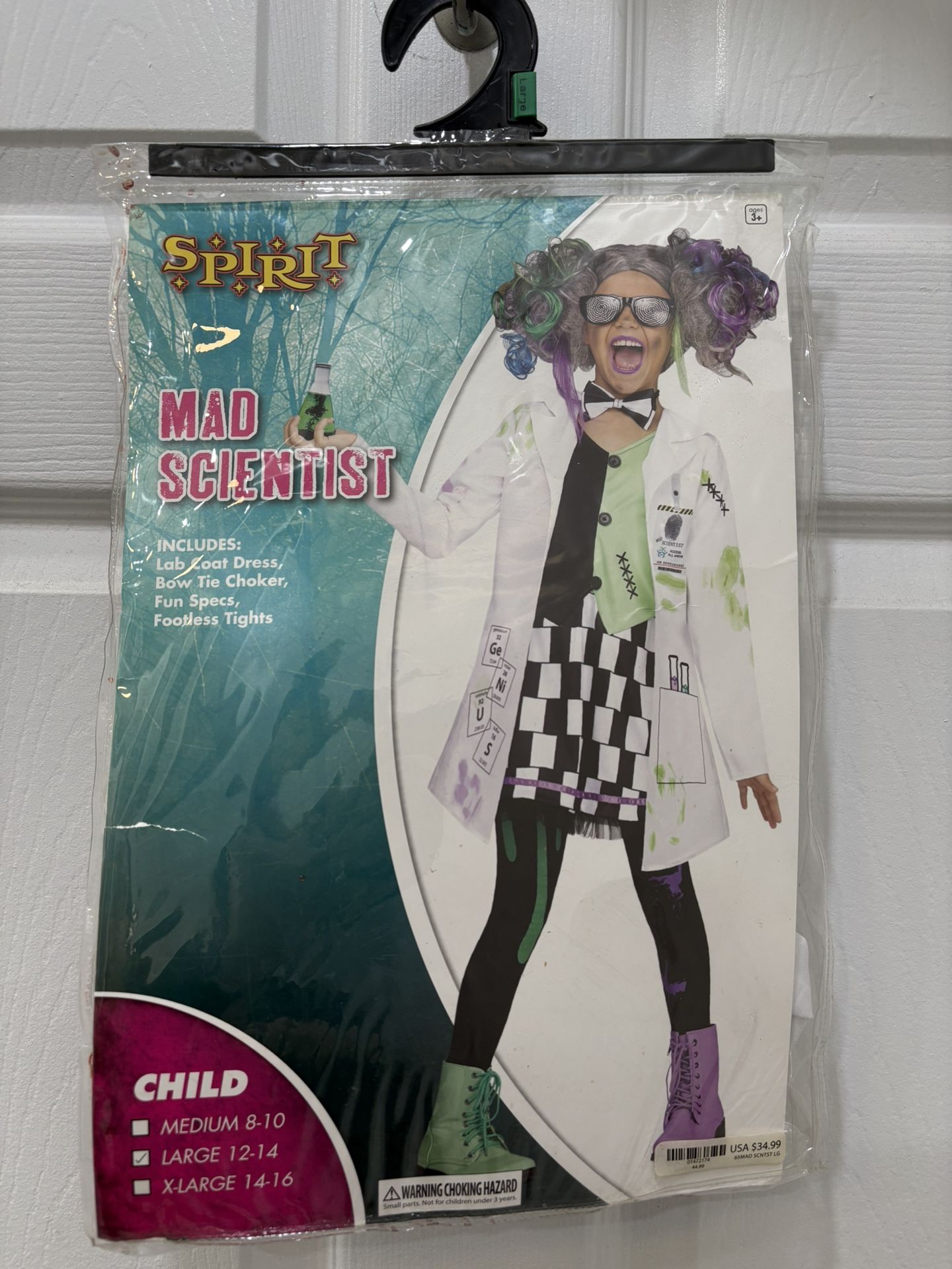 New Spirit Halloween Child’s Mad Scientist Costume size L 12/14