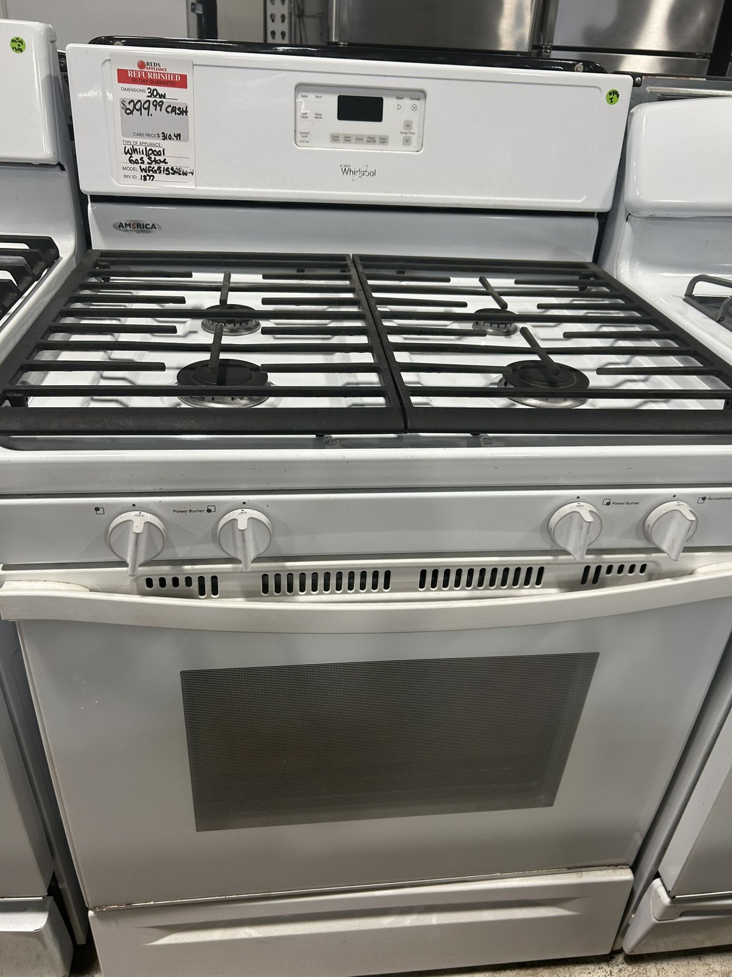 Whirlpool 30” Inch Gas Stove Preowned