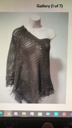 Zinc Women's Large Brown Crossover Shawl Sweater Wraps Knit Poncho Fringe Trim