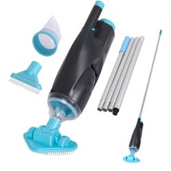 Cordless Rechargeable Handheld Pool Vacuum Set with Adjustable Pole and 2 Interchangeable Brush Heads,