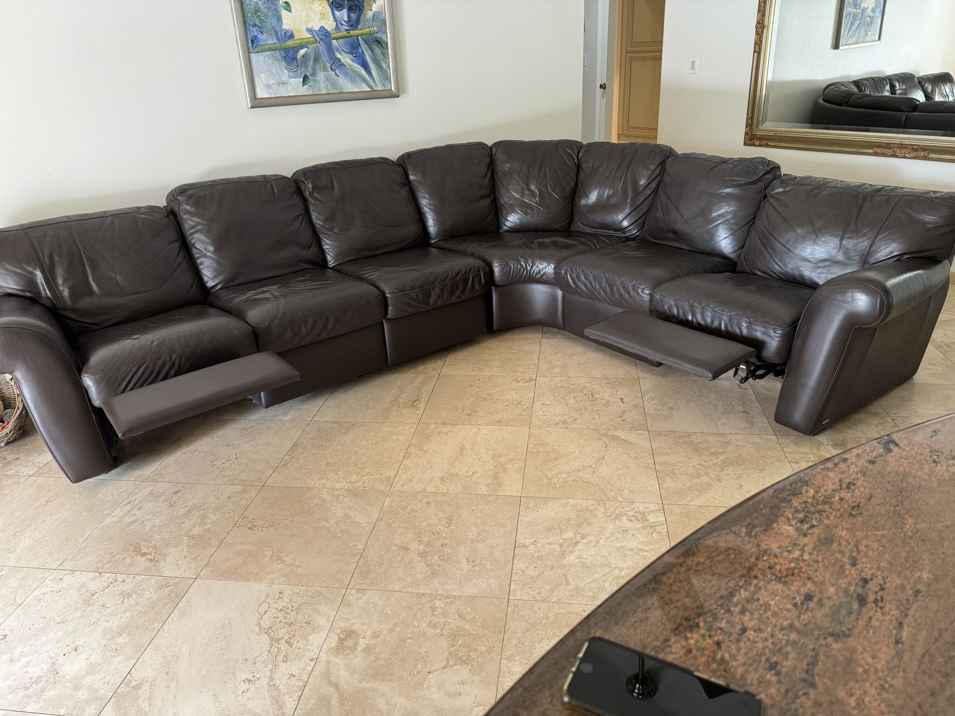 Sectional Brown Leather Couch Sofa Recliner