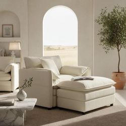Beige Chenille Arm Chair, Comfy Double Layer Upholstered Seat Cushion