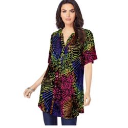 Roaman's Blouse Women's Plus Size 34W Colorfull Angelina Tunic Summer Casual