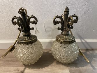 Double Chandelier Glass Globe Hanging Light Lamp Mid Century Vintage WIRES CUT