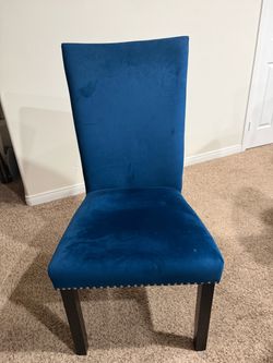 Blue Velvet Dining Chair with Nailhead Trim