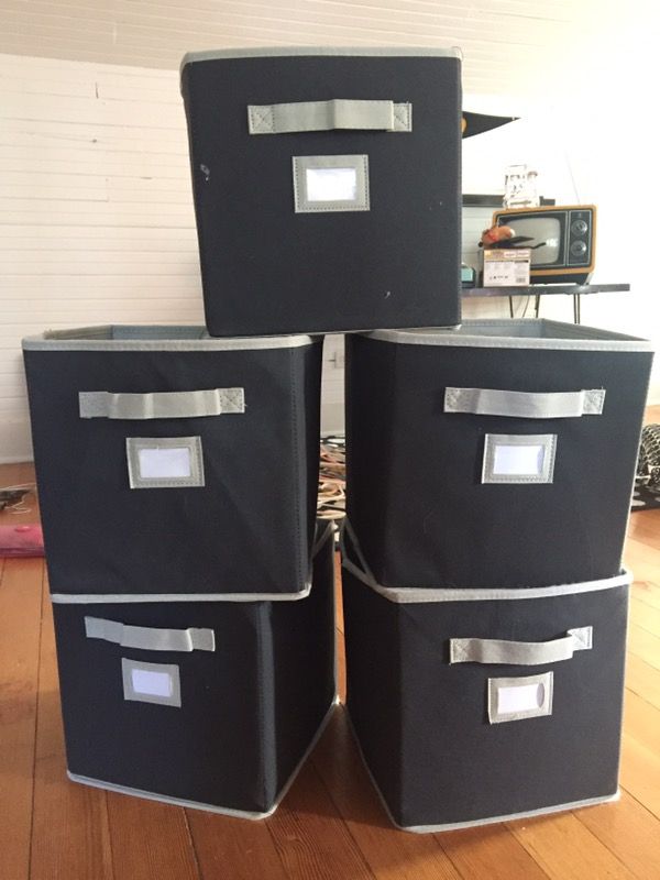 5 Black cloth storage bins