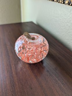 Glass Apple Paperweight with Copper Leaf Floating snowglobe