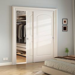 72"x80" Sliding Closet Door, 2-Panel White Door w/ Hardware Kit