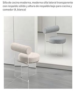 Silla de cocina moderna, moderna silla lateral transparente con respaldo sólido y altura de respaldo bajo para cocina y comedor (4, blanco)