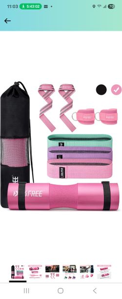 9Pcs Barbell Pad Set for Squat, Hip Thrusts, Lunges, Leg day, Standard Olympic Bars with 2 Gym Ankle Safety Straps, 3 Hip Resistance Bands, 2 Lifting 