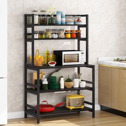 Tribesigns 5-Tier Kitchen Bakers Rack with Hutch, Industrial Microwave Oven Stand, Free Standing Kitchen Utility Cart Storage Shelf Organizer(Black) 