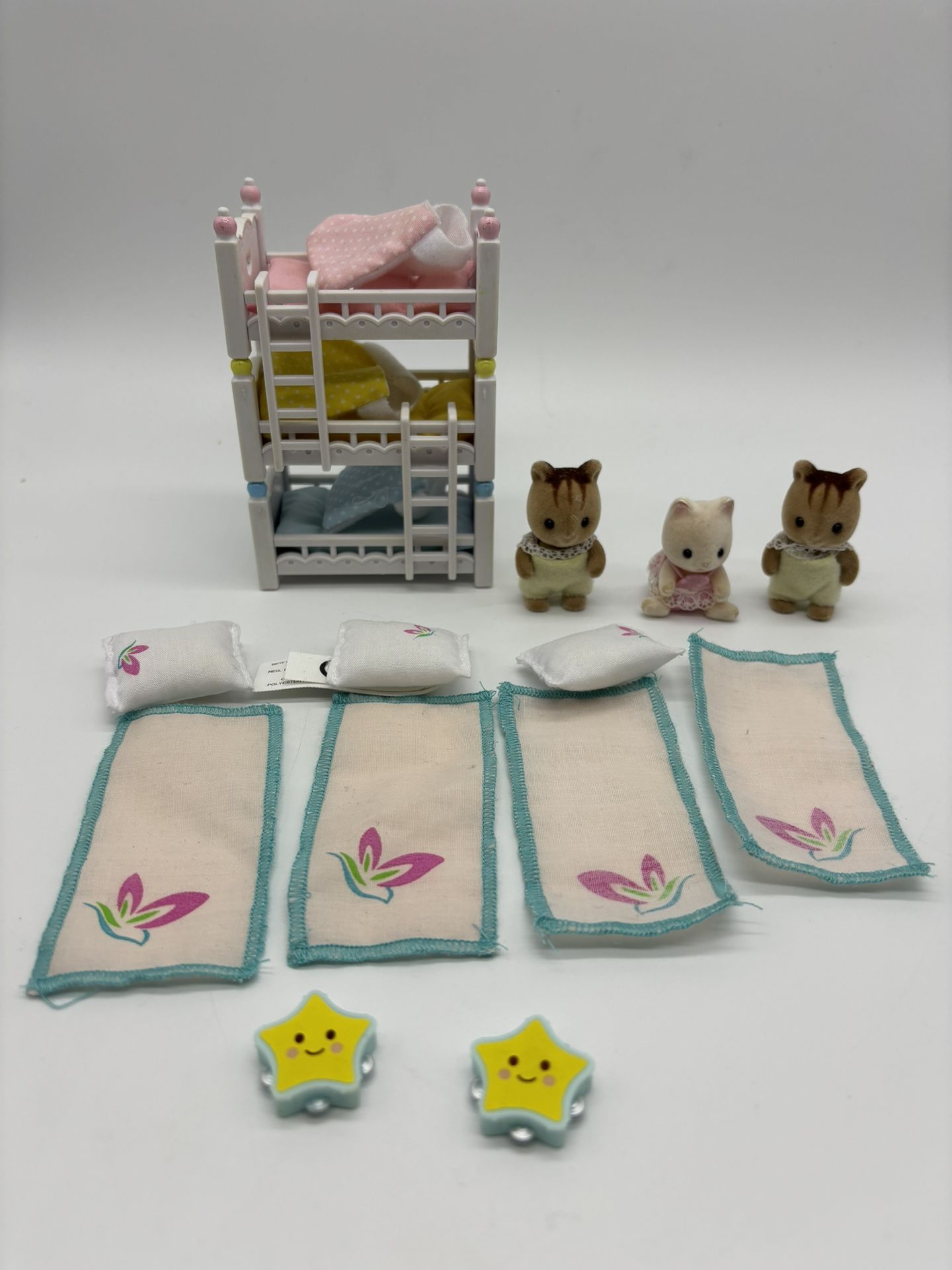 Calico Critters Triple Baby Bunk Beds With 2 Squirrels & Cat + Accessories 