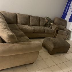 Beige Sectional Sofa & Recliner
