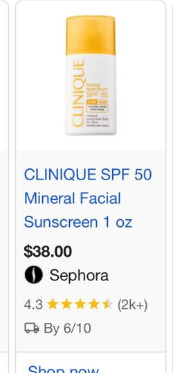 Clinique spf 50 mineral face sunscreen $10