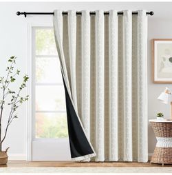 95% Blackout Boho Curtain 100x84 Inches Long for Bedroom 1 Panel Extra Wide Printed Curtain Beige Geometric Grommet Top Thermal Insulated Window Drape