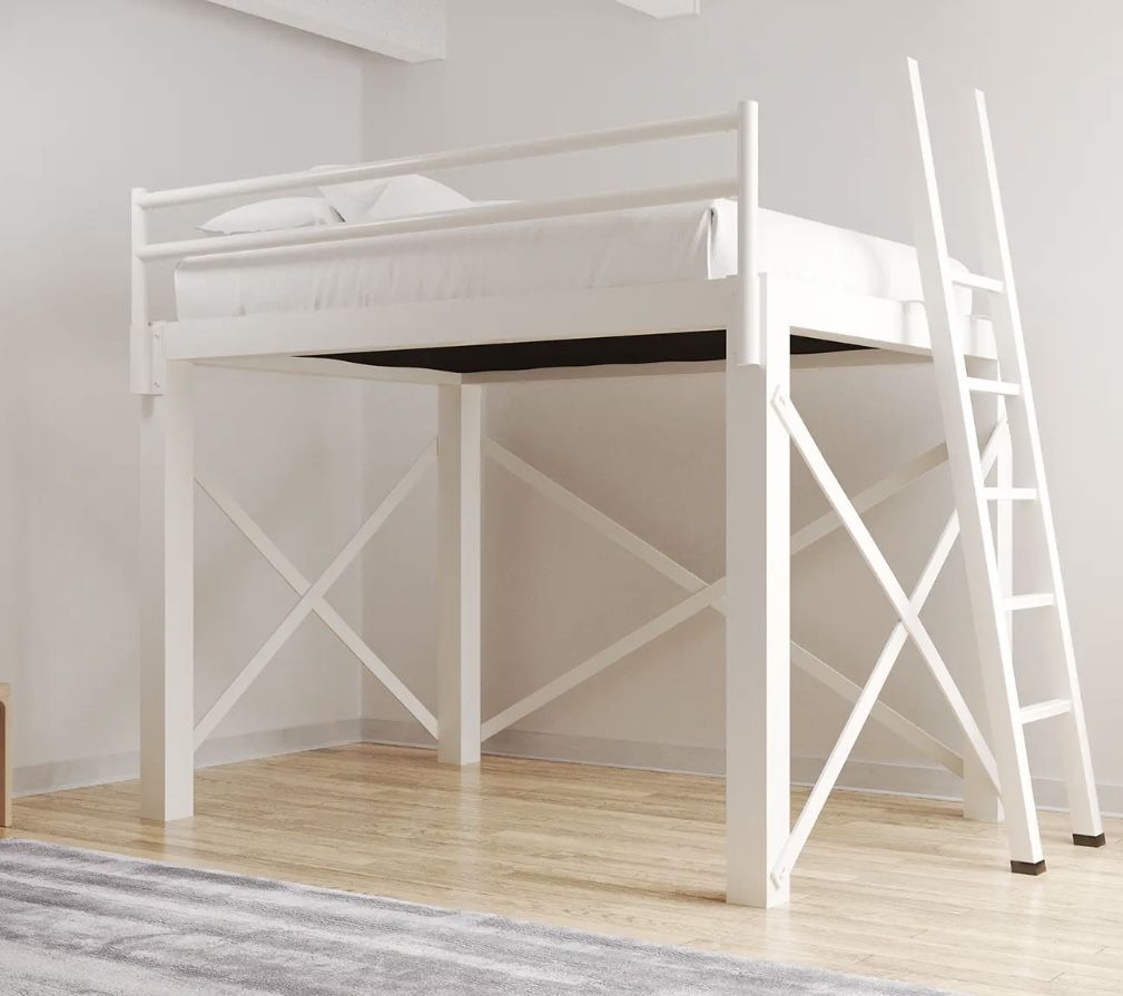 Queen Loft Bed Frame - White
