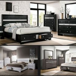 Brand New Black OR White OR Gray 4pc Queen Size Bedroom Set