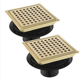 Kuaisailsk 6-Inch Square Shower Drain With ABS Flange - Brushed Gold