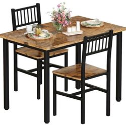 3 Piece Dining Table Set, Industrial Kitchen Table and 2 Chairs with Metal Frame, Dining Room Table Set, Breakfast Table Set fo