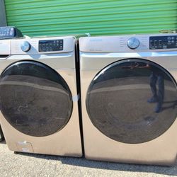 New Samsung 4.5cu Ft Front Load Washer And Stackable Electric 220volt Dryer Set In Champagne 