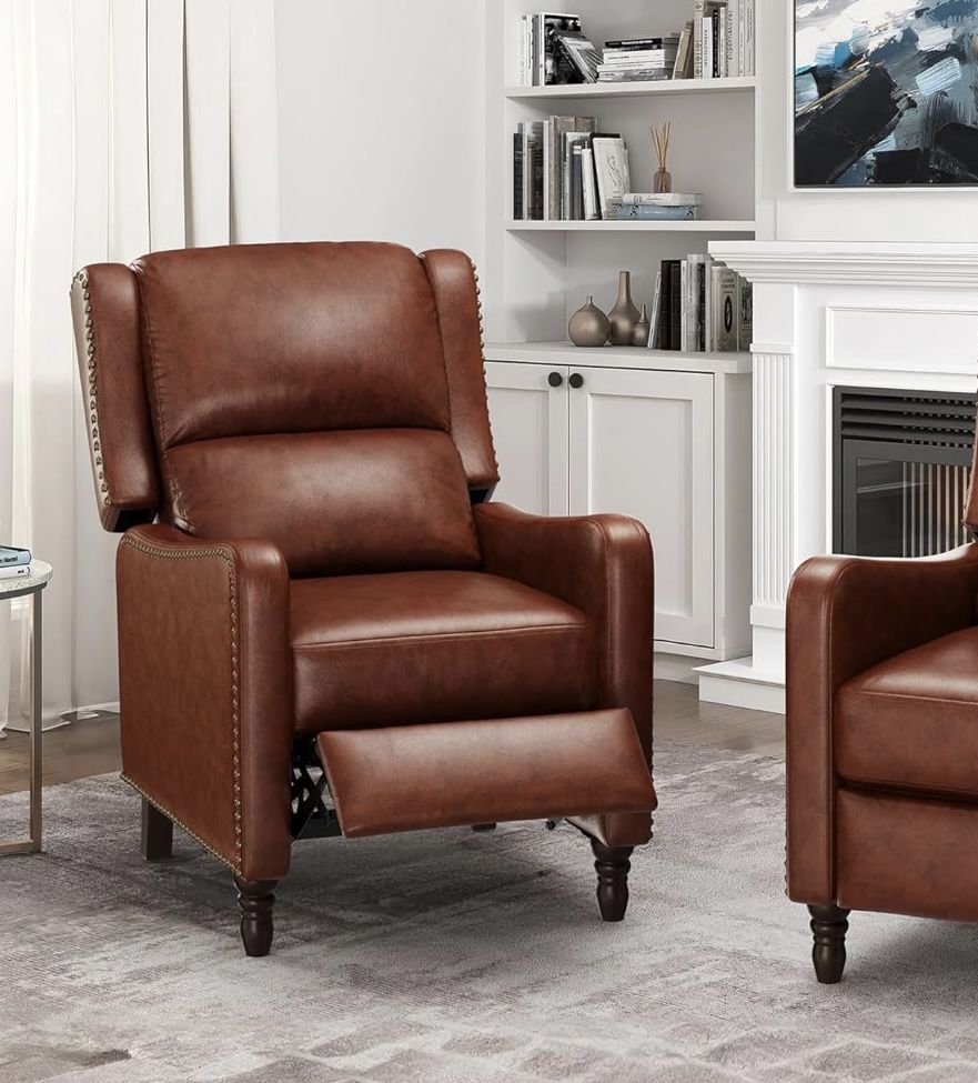 Red Brown Recliner Chair – Classic Faux Leather Armchair for Living Room